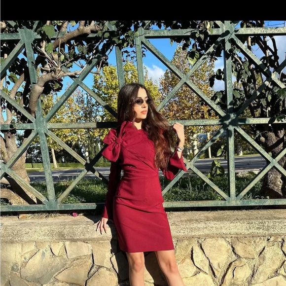 Stylish Red Dress with Bow Accent - Picture 3 of 3